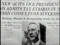 Vice President Spiro Agnew resigns after admitting to tax evasion. News Clip