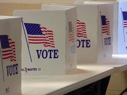 CU, PAN, Row of voting booths, St. Marys, Ohio, USA Stock Footage