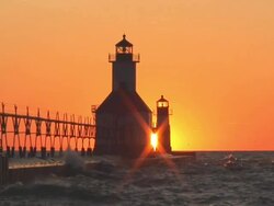 Lighthouse, Sunset and Seagulls Stock Footage