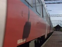 Train leaving station Stock Footage