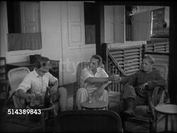 1953: UPDATE ON SITUATION: WS Rubber estate manager Tony Hooper, MOT director Dwight Godwin & Lieutenant Noel 'Paddy' Moore sitting on porch, Hooper telling Godwin about attacks, 1500 trees slashed, four men murdered, Hooper & Moore begin to leave. Instructional Video