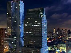 HA T/L view of skycrapers at night Stock Footage