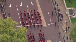 State Opening of UK Parliament - Aerial shots Military Marching Band News Clip