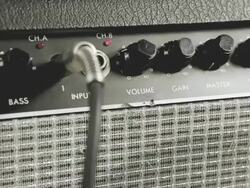 Sliding view on amplifier knobs and plugs Stock Footage
