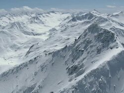 WS POV  View of snow mountains with valley / Oberalp, Uri, Switzerland Stock Footage
