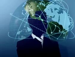 Businessman on the phone surrounded by 3D earth globe Stock Footage
