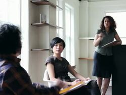 MS R/F three coworkers in discussion in office/Seattle, Washington, USA Stock Footage