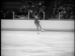 B/W 1965 figure skater Petra Burka in World Championships / Colorado / newsreel Stock Footage