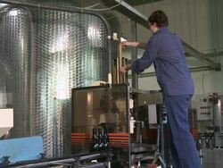 MS Worker in Champagne production / Wiltingen, Saar-Valley, Rhineland-Palatinate, Germany Stock Footage