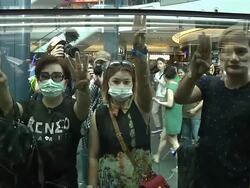 Hunger Games Salute Protest in Thailand Stock Footage