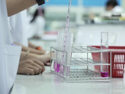 Medical students are tested chemically Stock Footage