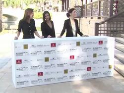 Actress Morjana Alaoui, director Laila Marrakchi and producer Stephanie Carreras at the 'Rock the Casbah' Photocall Stock Footage