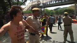 Tibetan protesters outside BRICS meeting, coffin of dead protester News Clip