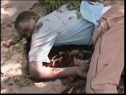 GRAPHIC Soldiers' bodies burning, dead civilians, US ambassador; ADDS street scenes News Clip