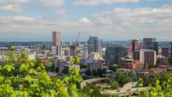 Portland Above Downtown Sunny Stock Footage