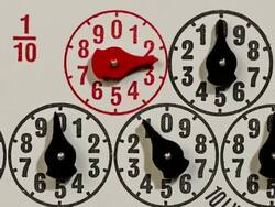 Timelapse power and energy saving a close up of the dials of an electricity meter zoom in then out, meter going forwards and the backwards Stock Footage