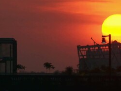 Sun setting over the highline park in New York Stock Footage