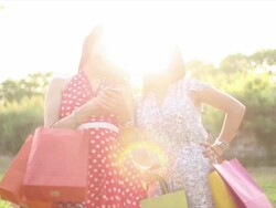 Shopping women taking a selfie Stock Footage