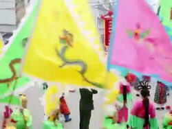 MS TU Villagers performing gong and drum in traditional festive folk celebration or carnival during chinese spring festival AUDIO / xi'an, shaanxi, china Stock Footage