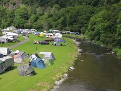 WS View of Campground at river sure/ Bourscheid, Diekirch, Luxembourg Stock Footage