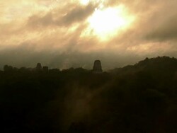 MS Wind and sunrise over ancient Mayan city / Tikal, Peten Basin, Guatemala Stock Footage