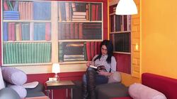 reading book in library Stock Footage