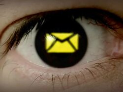 Mail icon shaped iris in eye Stock Footage