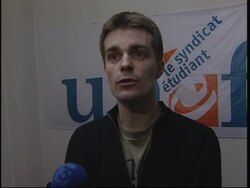 Reaction by students' leader to Chirac address News Clip