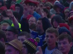 W/S EXT Concert Crowd Festival Sunset Singing Jumping Stock Footage