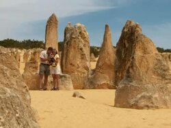 HD: Having Fun While Exploring Pinnacles Desert Stock Footage