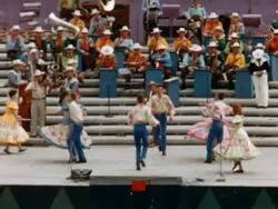 1956 WS Dancers on stage at Canadian National Exhibition, Toronto, Ontario, Canada Stock Footage