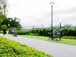 Late afternoon scene at Riverside Walk Stock Footage