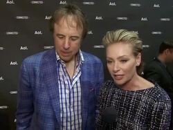 INTERVIEW - Portia Del Rossi and Kevin Mealor-  2014 AOL NewFronts at the Duggal Greenhouse Stock Footage