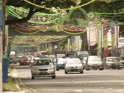 MS Singaporean street with muslim Ramadan decorations / Singapore Stock Footage
