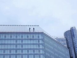 Skyscraper Window Cleaners Stock Footage