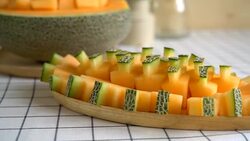cantaloupe melon on the table Stock Footage