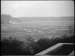 B/W 1940 wide shot choppy waves on Puget Sound during high winds / Washington State / newsreel Stock Footage