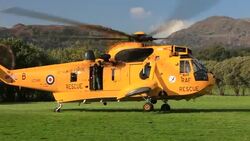 An RAF search and rescue Sea King helicopter, in Ambleside, Lake District, UK. Stock Footage