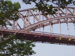 MS PAN Hell Gate & Manhattan Bridge / New York, United States Stock Footage
