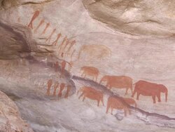 CU Cave paintings of people and elephants in Cederberg Mountains / Western Cape, South Africa Stock Footage