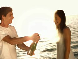 HD Super Slow-Mo: Man Spraying His Girlfriend With Champagne Stock Footage