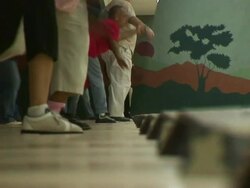 MS Shot of feet of bowlers at bowling alley / Texas, United States Stock Footage