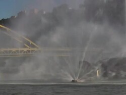 Pittsburgh,  Pennsylvania, Urban Scene, Bridge, fountain. Stock Footage