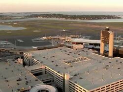 AERIAL, Logan Airport, Boston, Massachusetts, USA Stock Footage