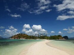 "WS idyllic sandbar with tropical island background / Snake Island, Bacuit Archipelago, El Nido, Palawan, Philippines" Stock Footage