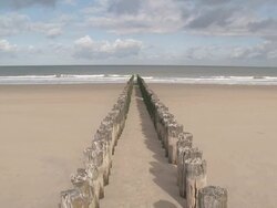 WS View of wave breaker at beach of Knokke / Ostend, Flanders, Belgium Stock Footage