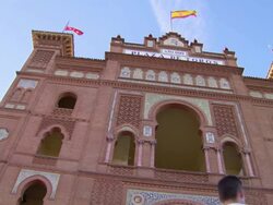 MS LA Shot of people roaming at Plaza de Toros / Marid, Spain Stock Footage