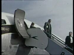 People disembarking from BOAC 707 aeroplane, London, UK, 1963 Stock Footage