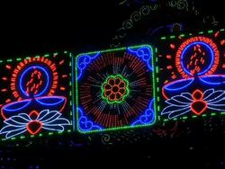 MS View of decorative lights on Krishna Janmashtami, Huda Gymkhana Club, Sector 29 / Gurgaon, Haryana, India Stock Footage