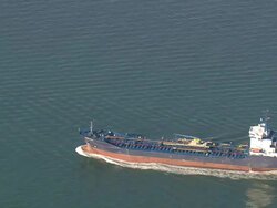 WS AERIAL ZI ZO View of Tanker in Chesapeake Bay / Virginia, United States Stock Footage